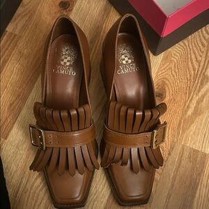 Vince Camuto Tan Leather Fringe Loafers